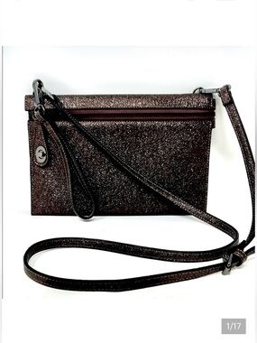 SONDRA ROBERTS SQUARED BRONZE LEATHER CROSSBODY WRISTLET BAG GUNMETAL HARDWARE
